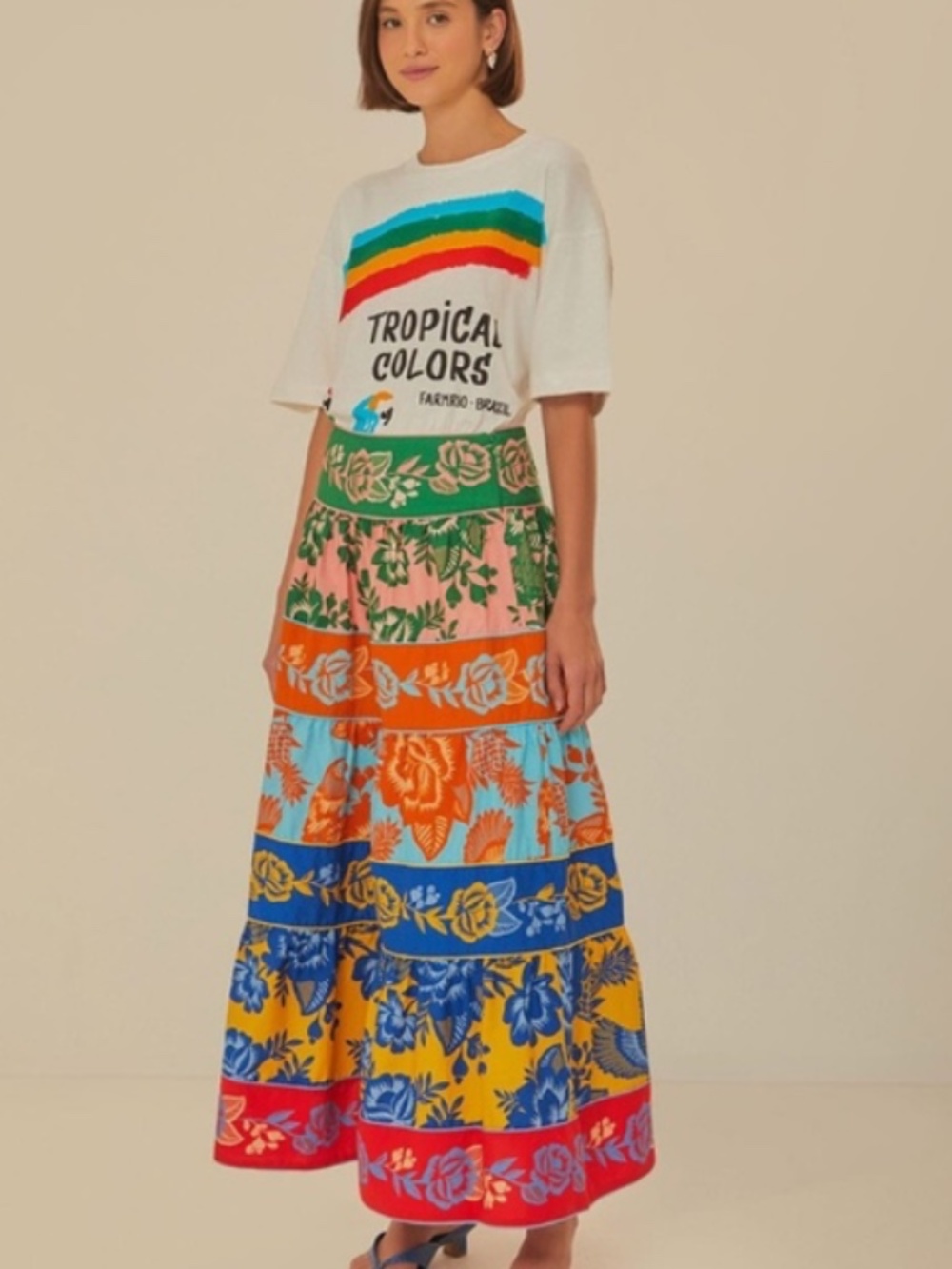 farm rio laced garden tiered maxi skirt